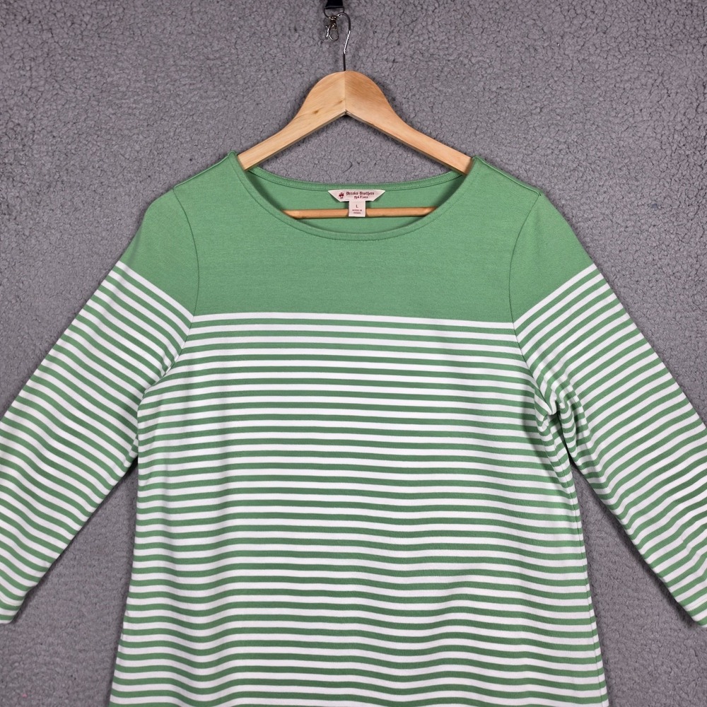 Brooks Brothers Shirt Dress Womens Medium 3/4 Sleeve Green White Boat Neck 3/4 - Picture 2 of 11